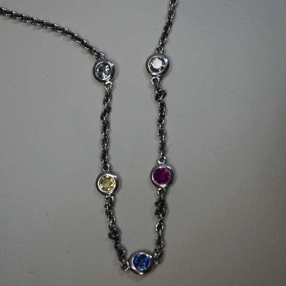 18KW Gold Multi Color Sapphire Station Necklace